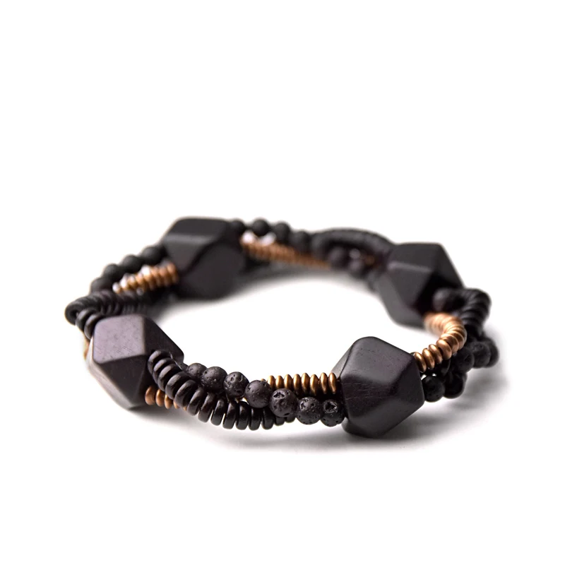 Black Wood Ebony Mix Copper Beads Bracelet