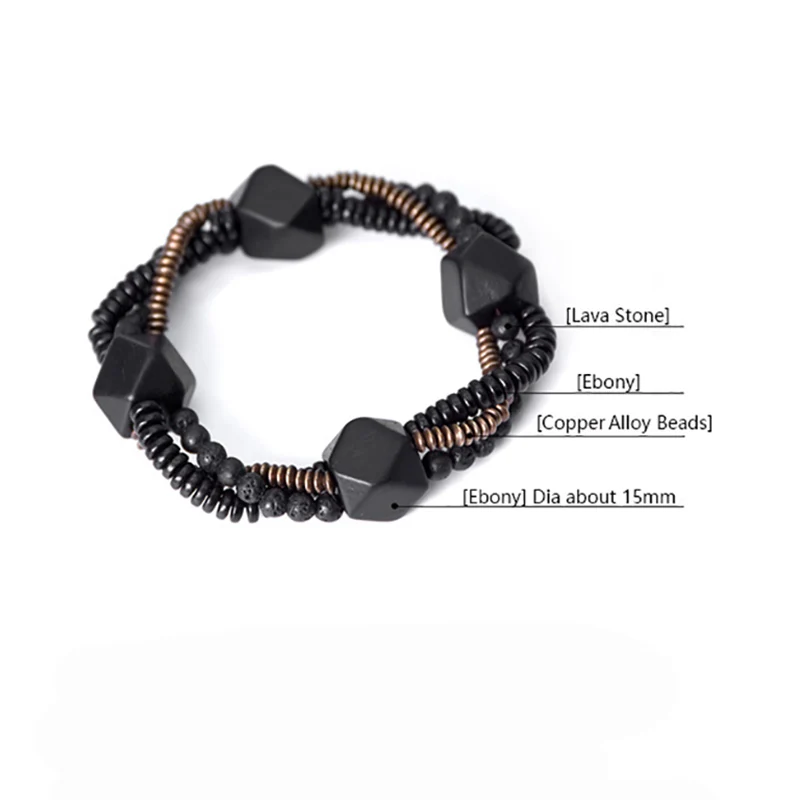 Black Wood Ebony Mix Copper Beads Bracelet