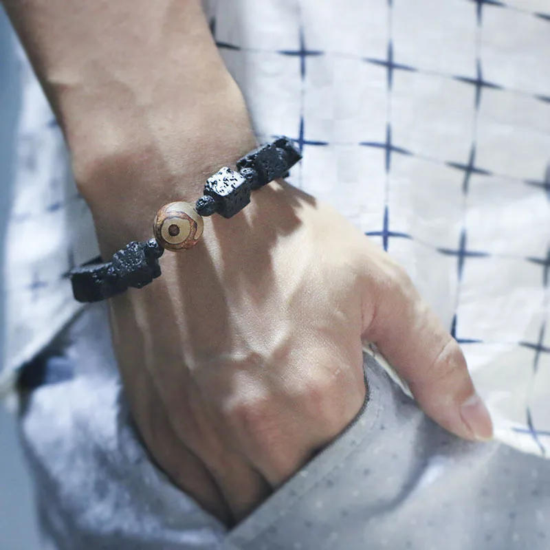 Lava Rock Stone Evil Eye Bead Bracelet