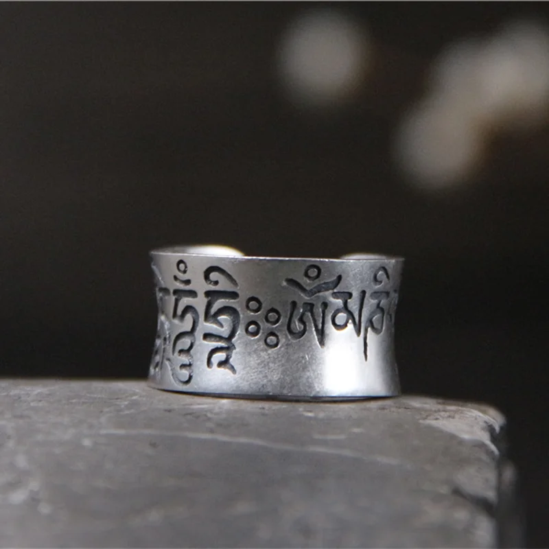 Six True Words Wide Mantra Ring