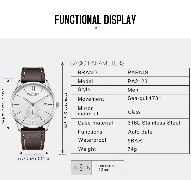 Parnis PA2123 Bauhaus Design Automatic Watch