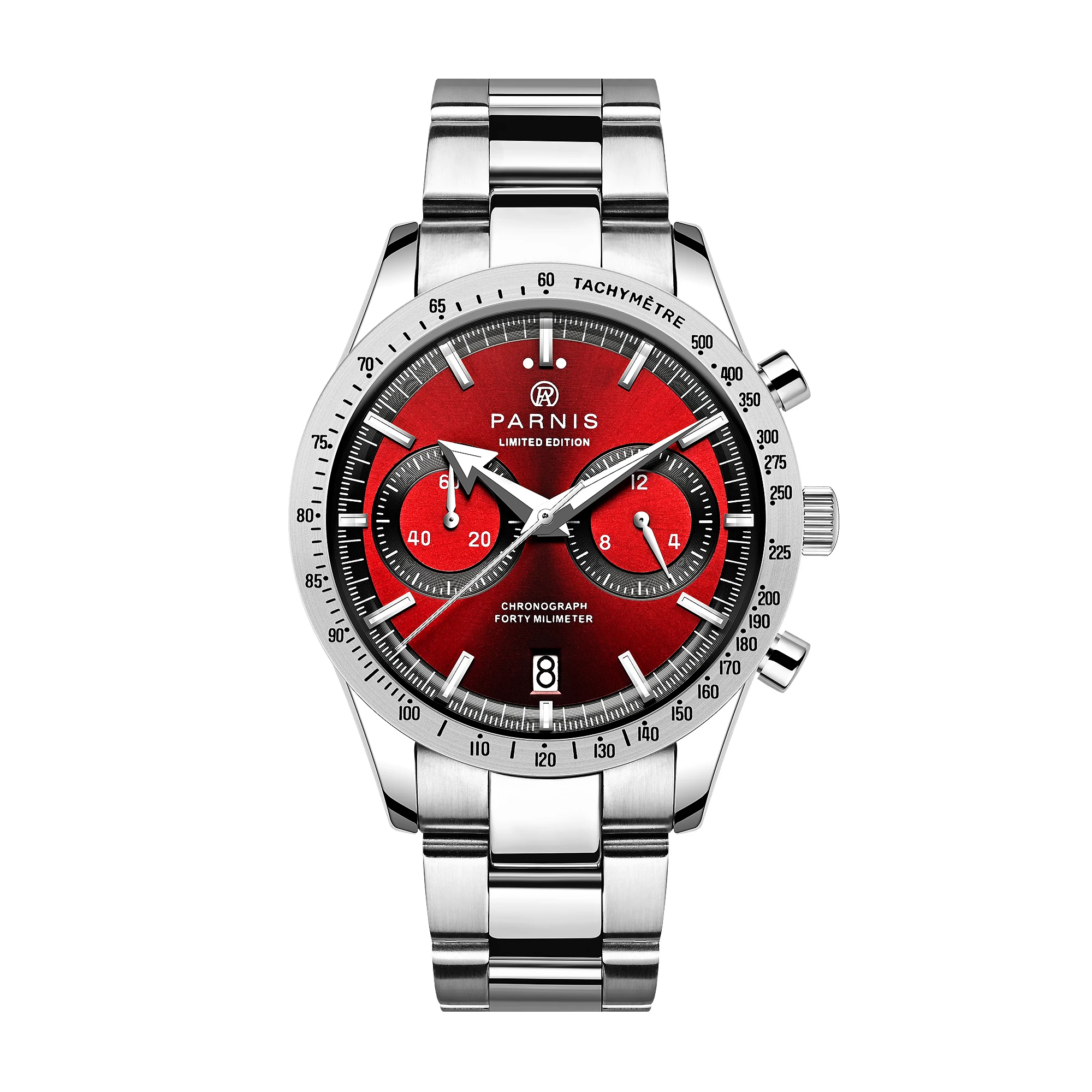 Parnis Red Dial Quartz Chronograph Watch
