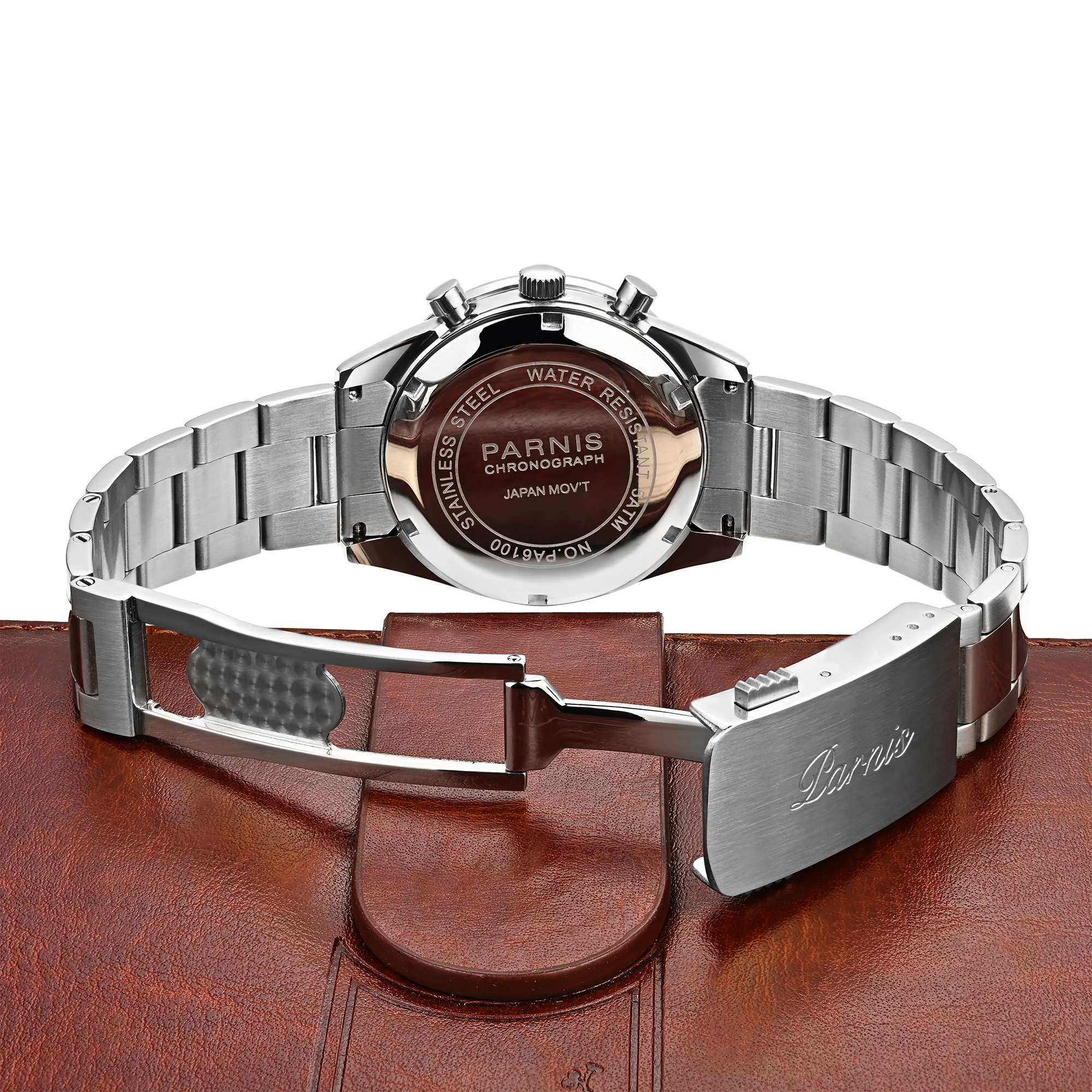 Parnis Red Dial Quartz Chronograph Watch