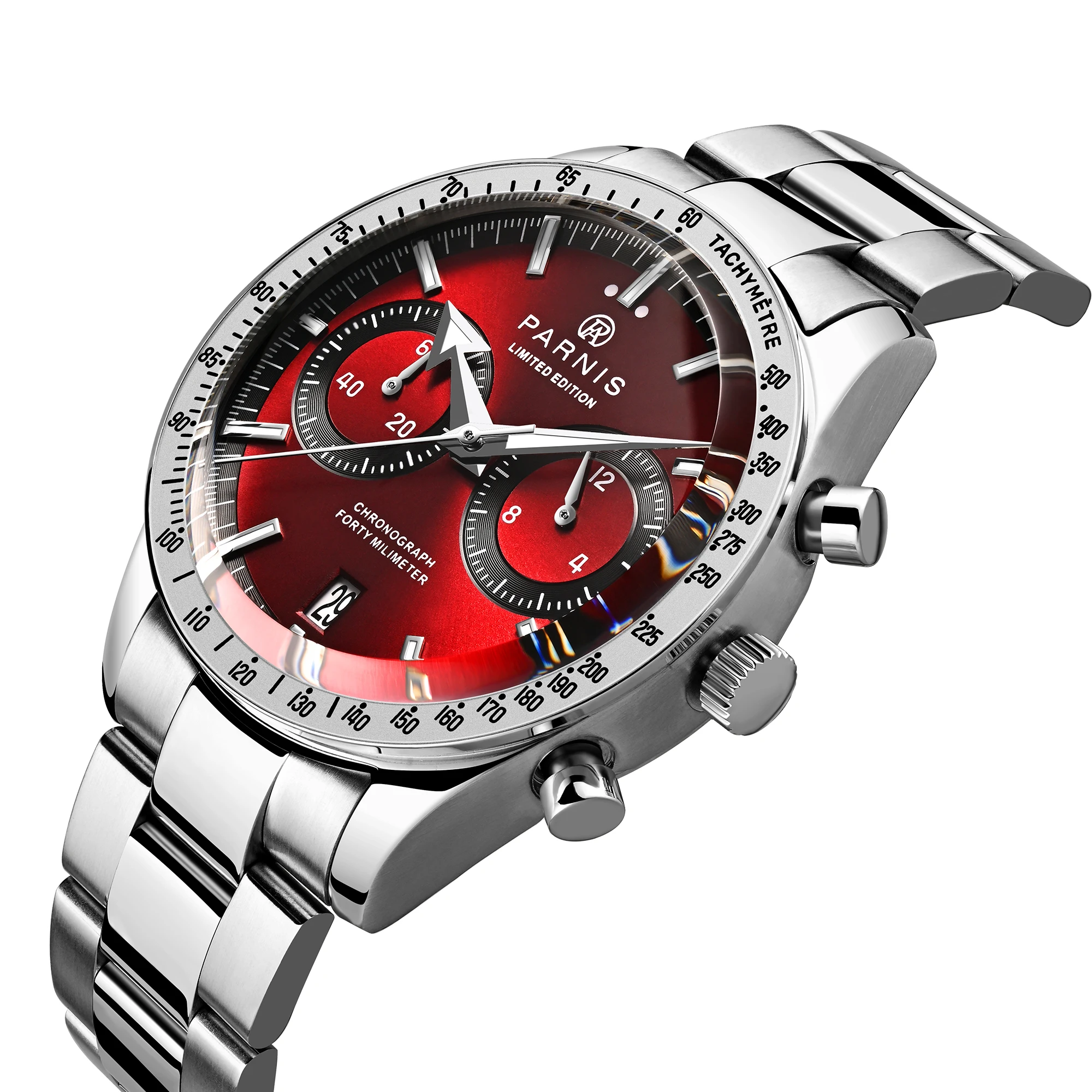 Parnis Red Dial Quartz Chronograph Watch