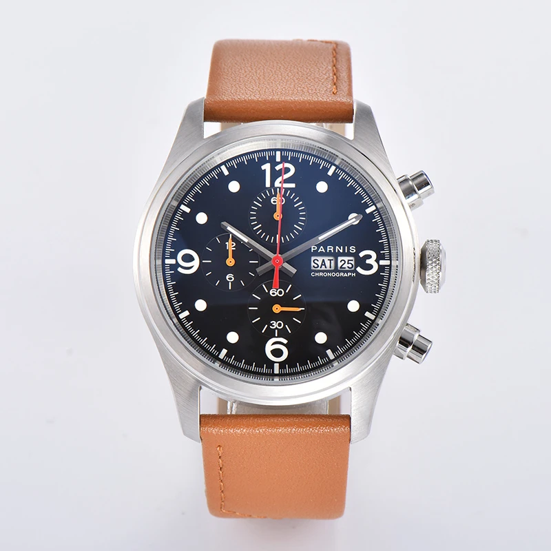 Parnis Black Dial Quartz Chronograph Watch