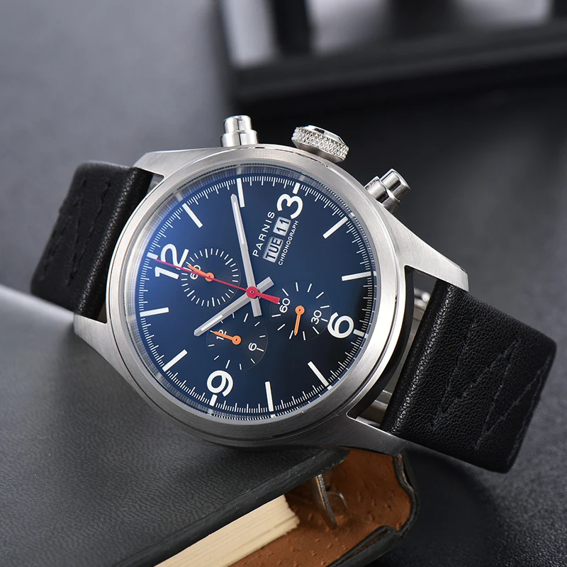 Parnis Black Dial Quartz Chronograph Watch