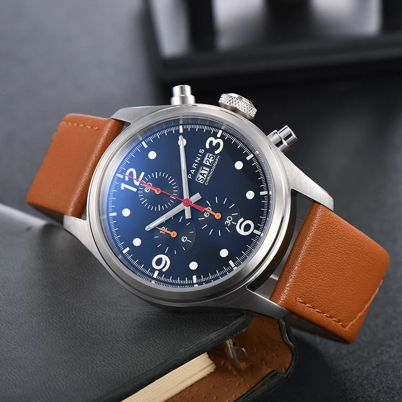 Parnis Black Dial Quartz Chronograph Watch