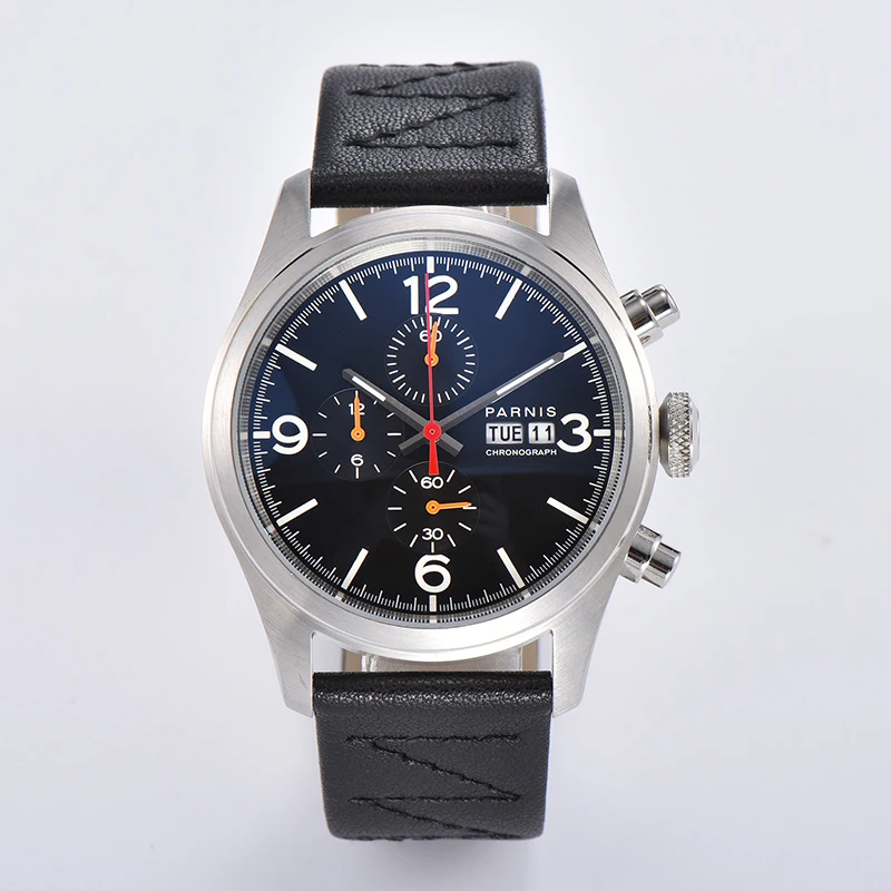 Parnis Black Dial Quartz Chronograph Watch