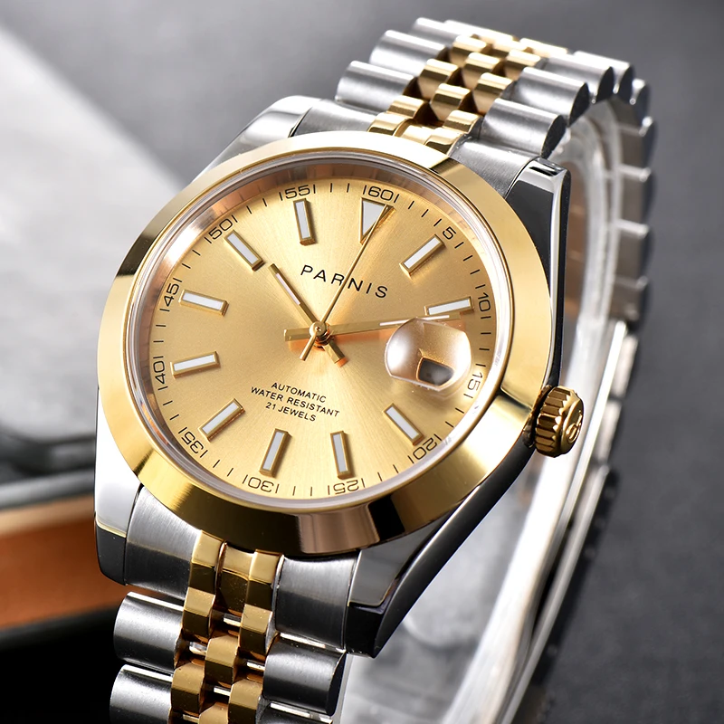 Parnis PA6088 Gold Dial Automatic Watch