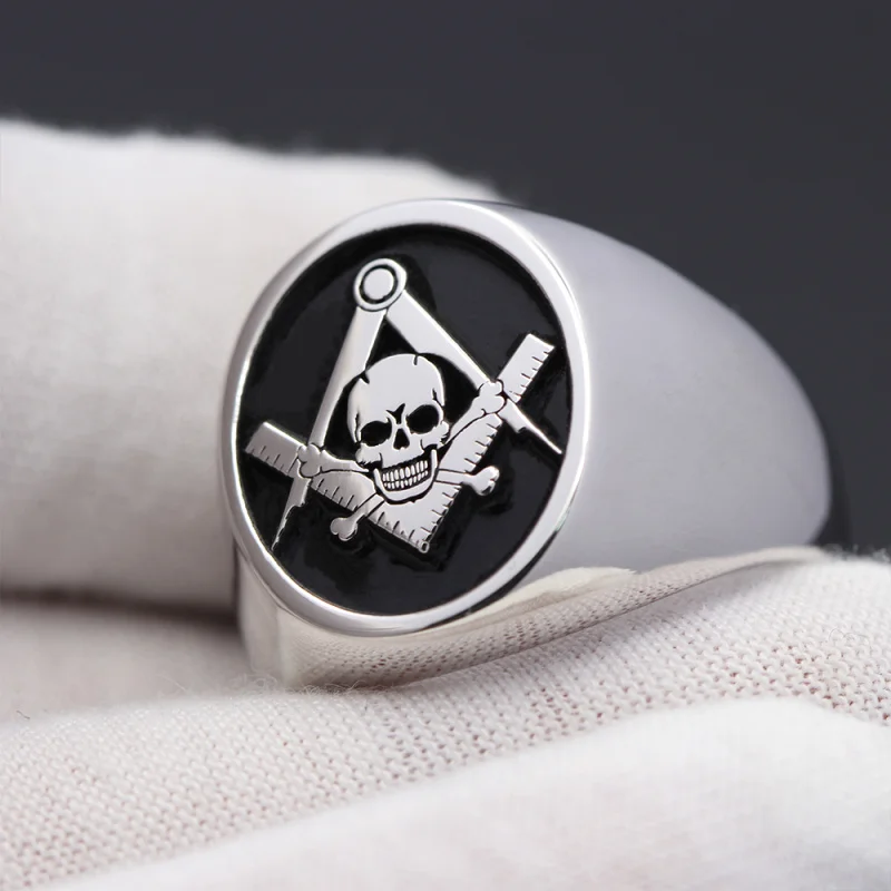 Masonic Widows Son Skull and Bones Silver Ring