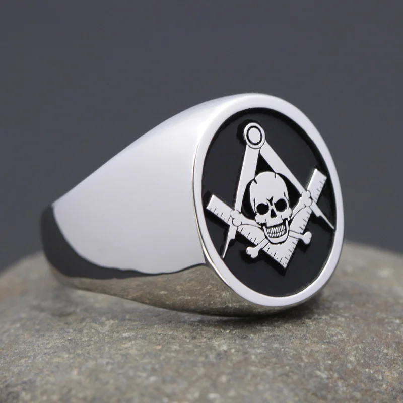 Masonic Widows Son Skull and Bones Silver Ring