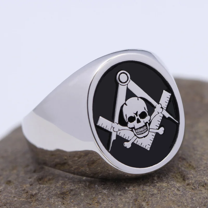 Masonic Widows Son Skull and Bones Silver Ring