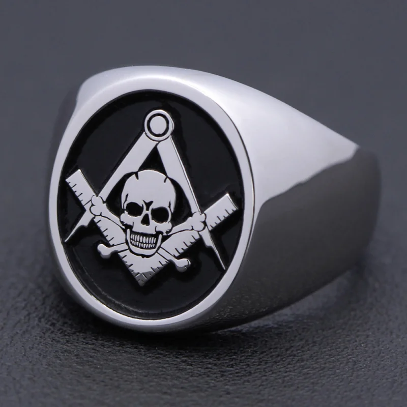 Masonic Widows Son Skull and Bones Silver Ring