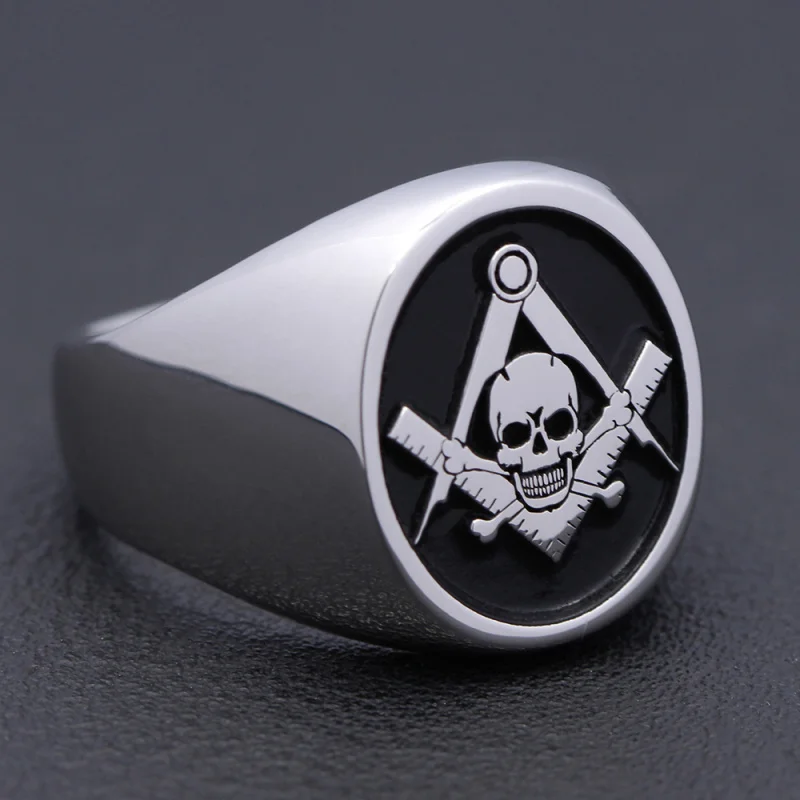 Masonic Widows Son Skull and Bones Silver Ring