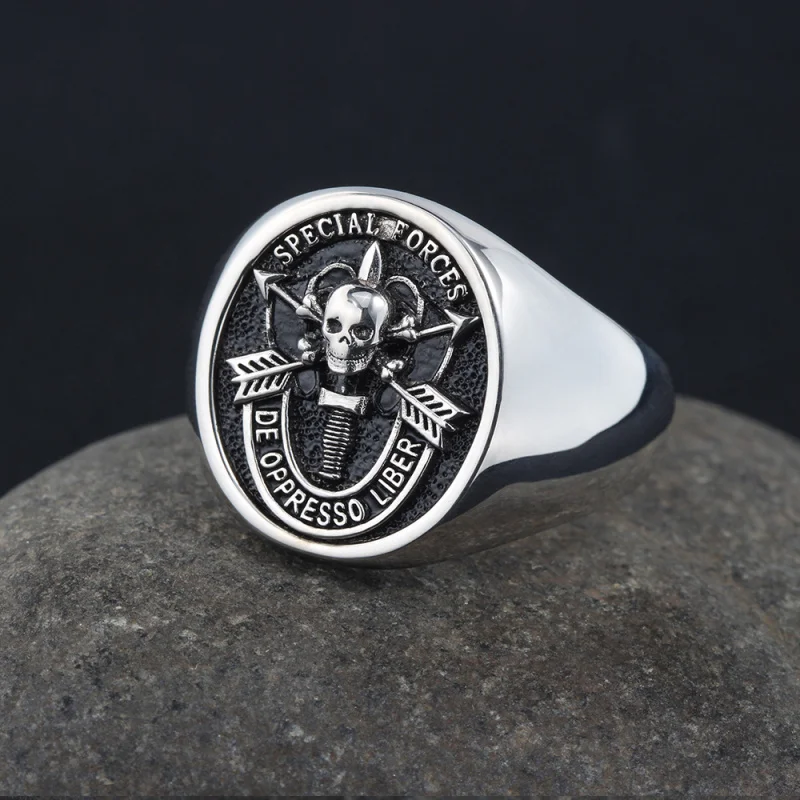 De Oppresso Liber Skull Silver Ring