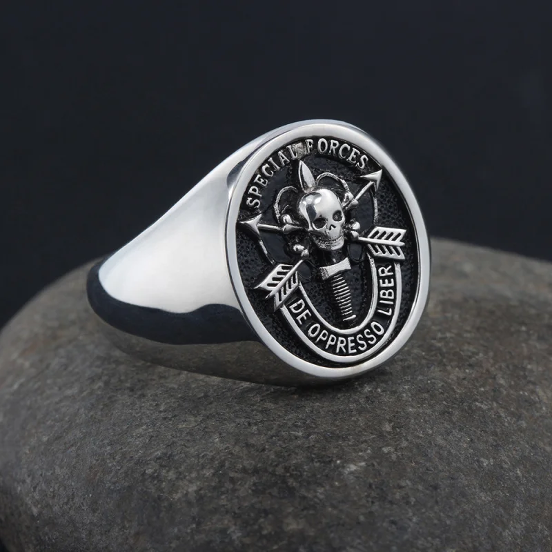 De Oppresso Liber Skull Silver Ring