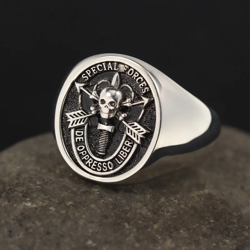 De Oppresso Liber Skull Silver Ring