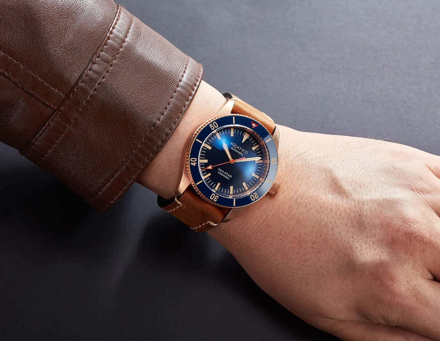 Aquatico Bronze Sea Star Blue Dial Watch