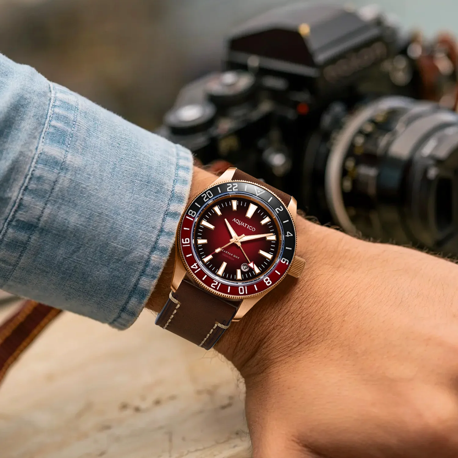 Aquatico Sea Star GMT Red Dial Watch