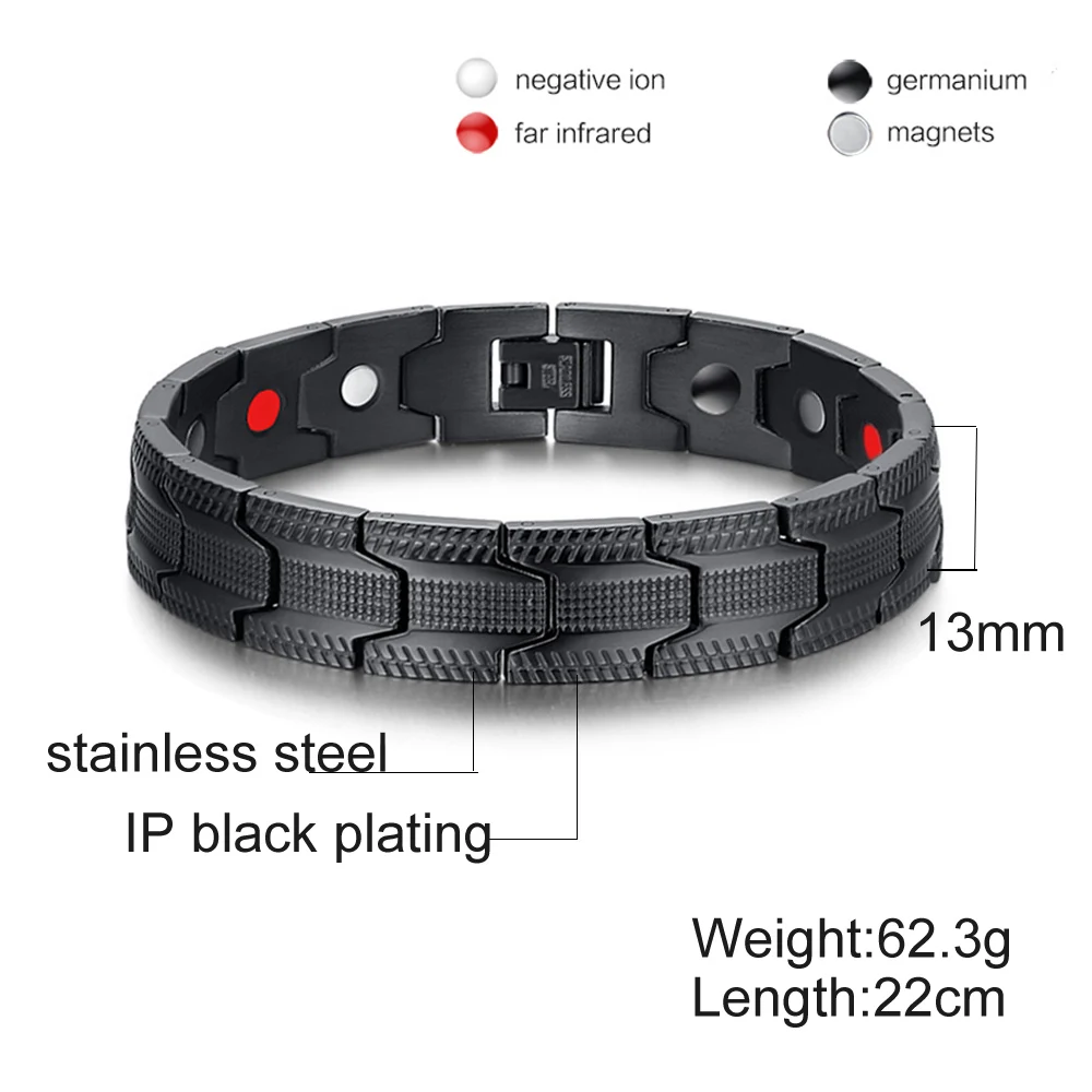 Black Mens Therapeutic Magnetic Bracelet