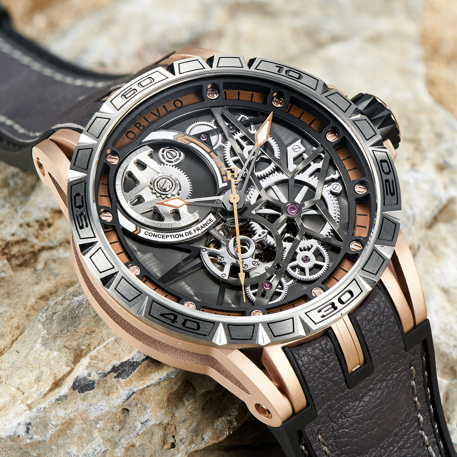 OBLVLO LM Series Sport Skeleton Watch