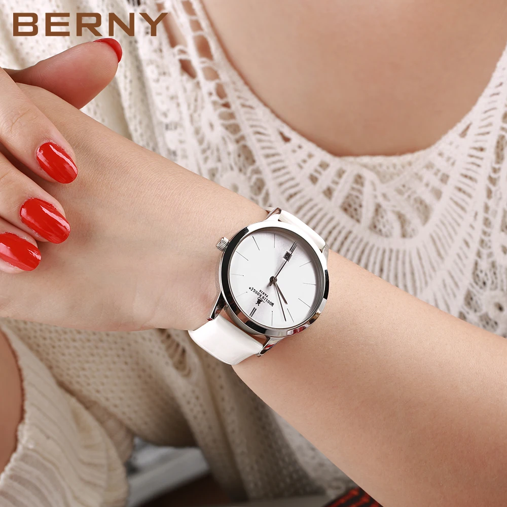 Womens Wristwatch Calendar Leather Strap