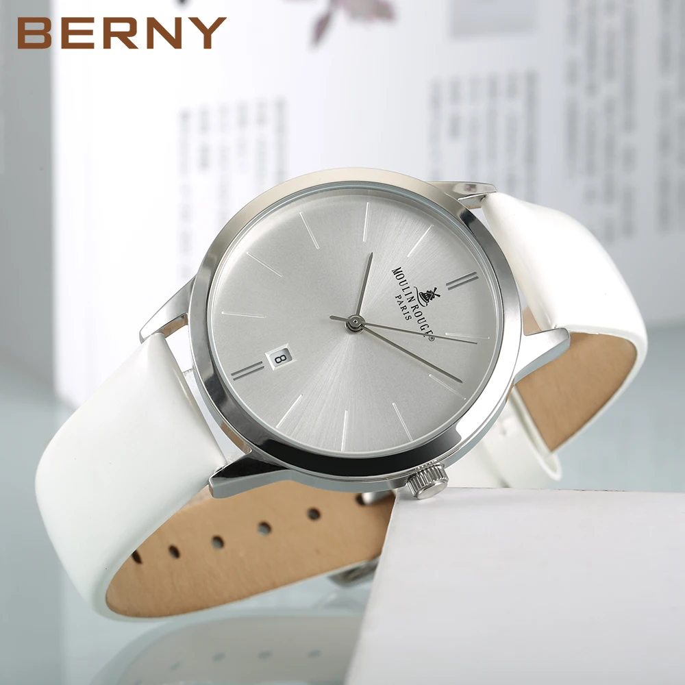 Womens Wristwatch Calendar Leather Strap