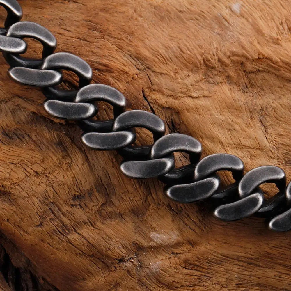Vintage Black Stainless Steel Link Chain Bracelet