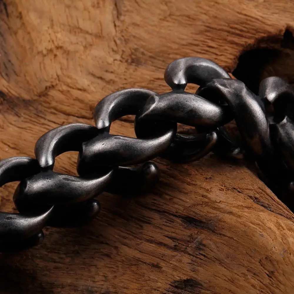 Vintage Black Stainless Steel Link Chain Bracelet