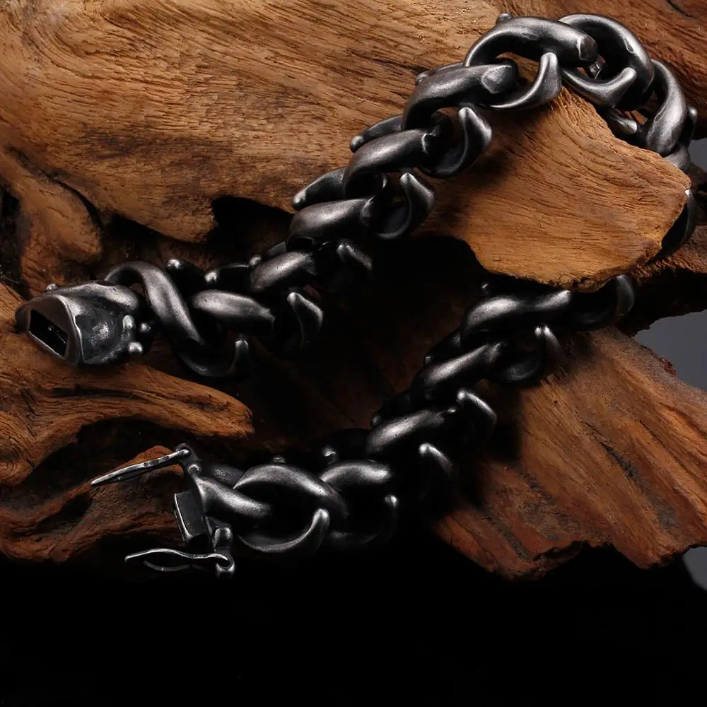 Vintage Black Stainless Steel Link Chain Bracelet