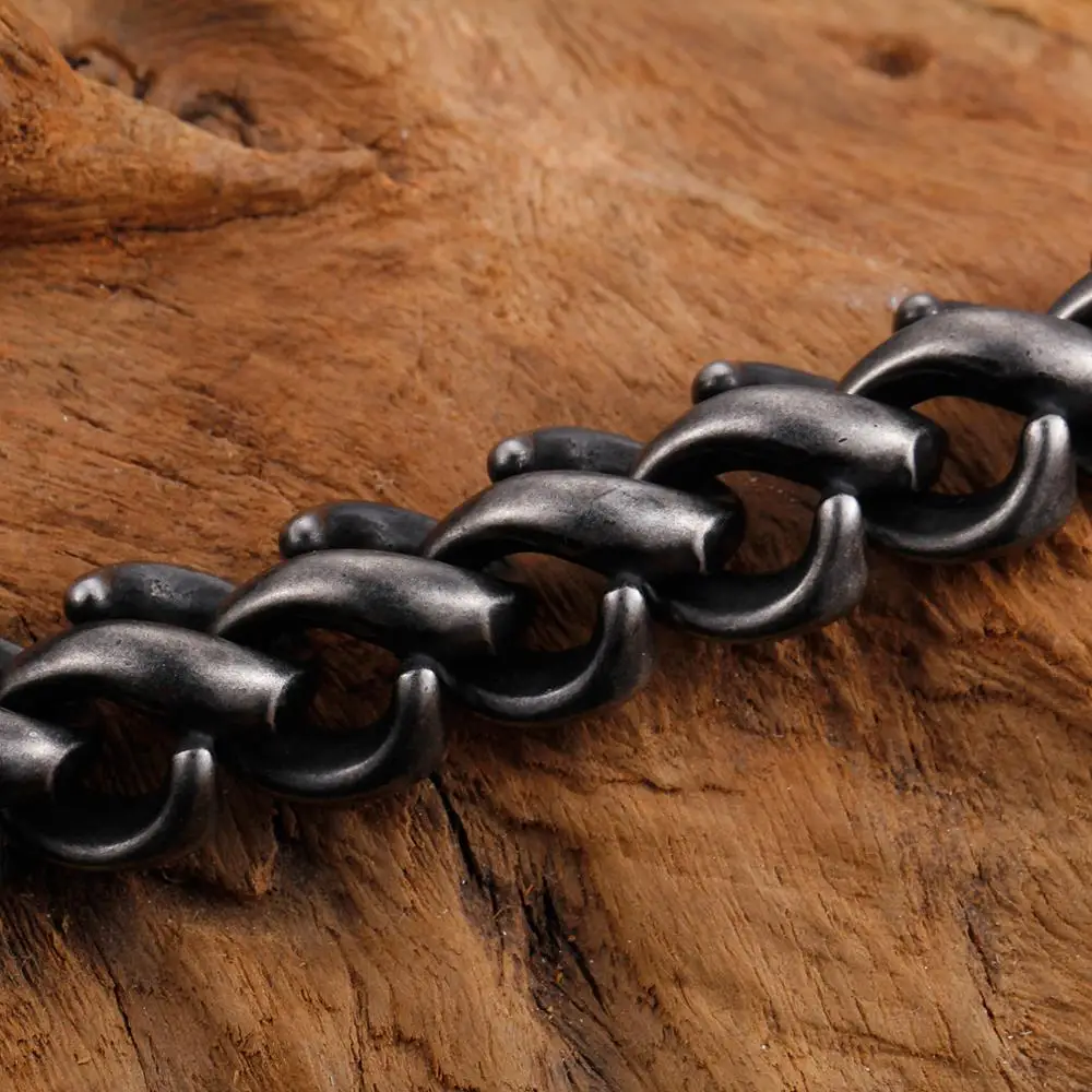Vintage Black Stainless Steel Link Chain Bracelet