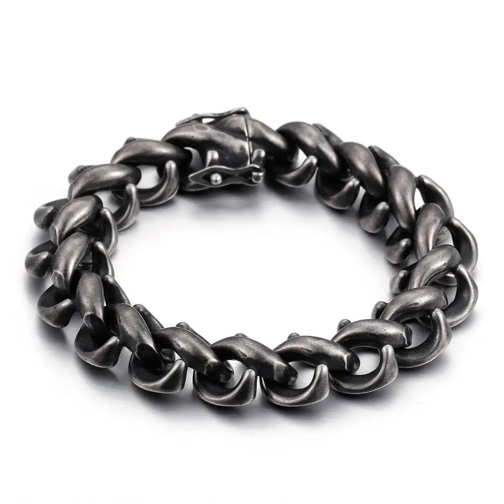 Vintage Black Stainless Steel Link Chain Bracelet
