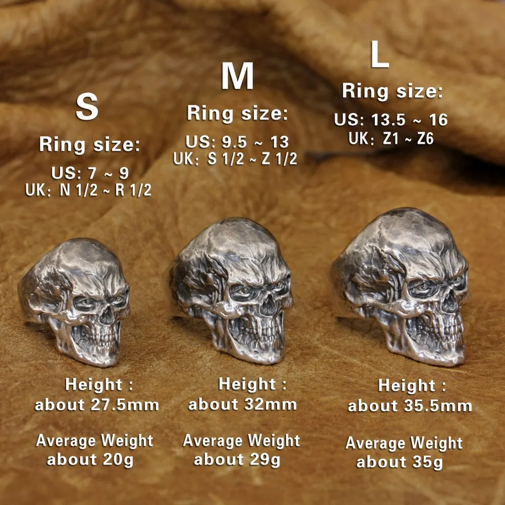 Skull 925 Silver Men's Biker Ring