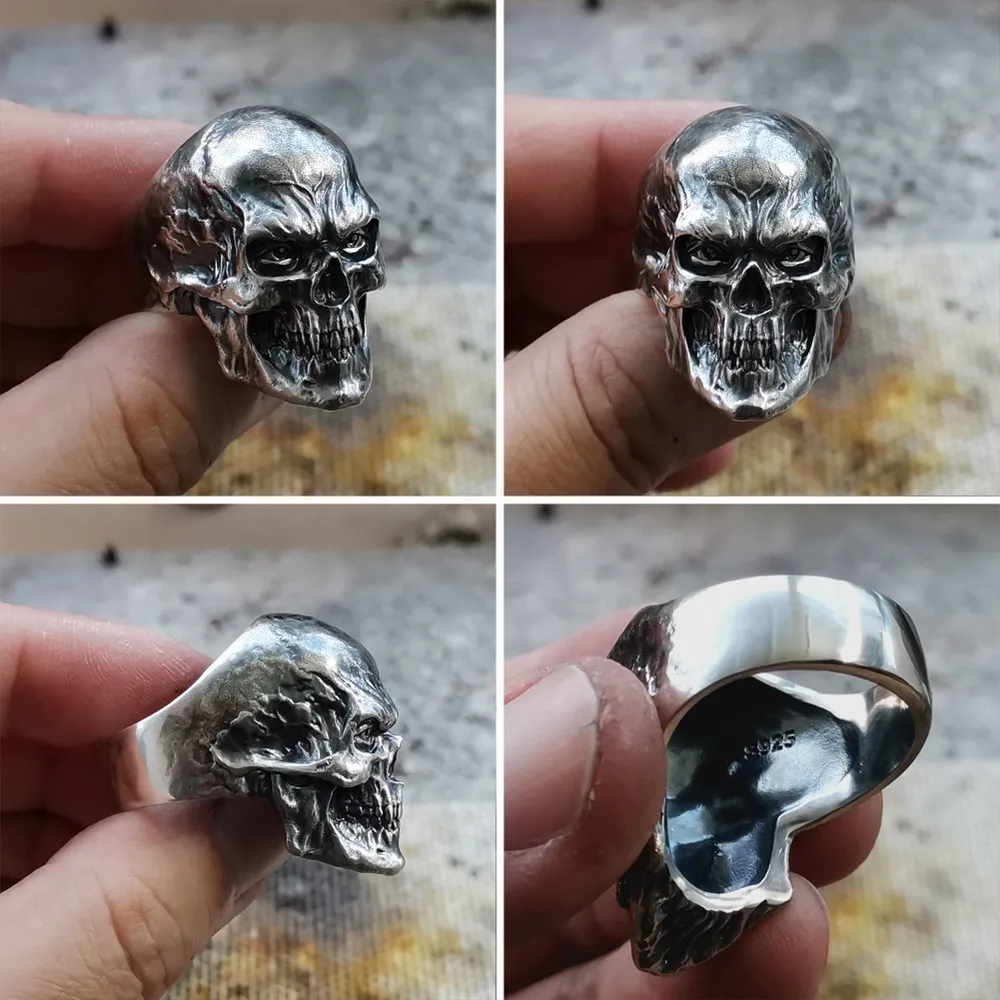 Skull 925 Silver Men's Biker Ring