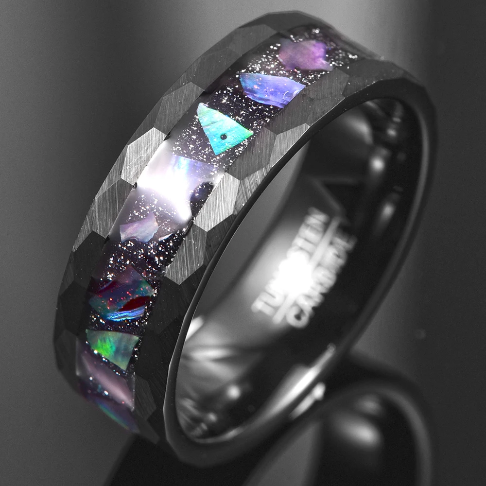 8mm Black Tungsten Ring with Abalone Shell