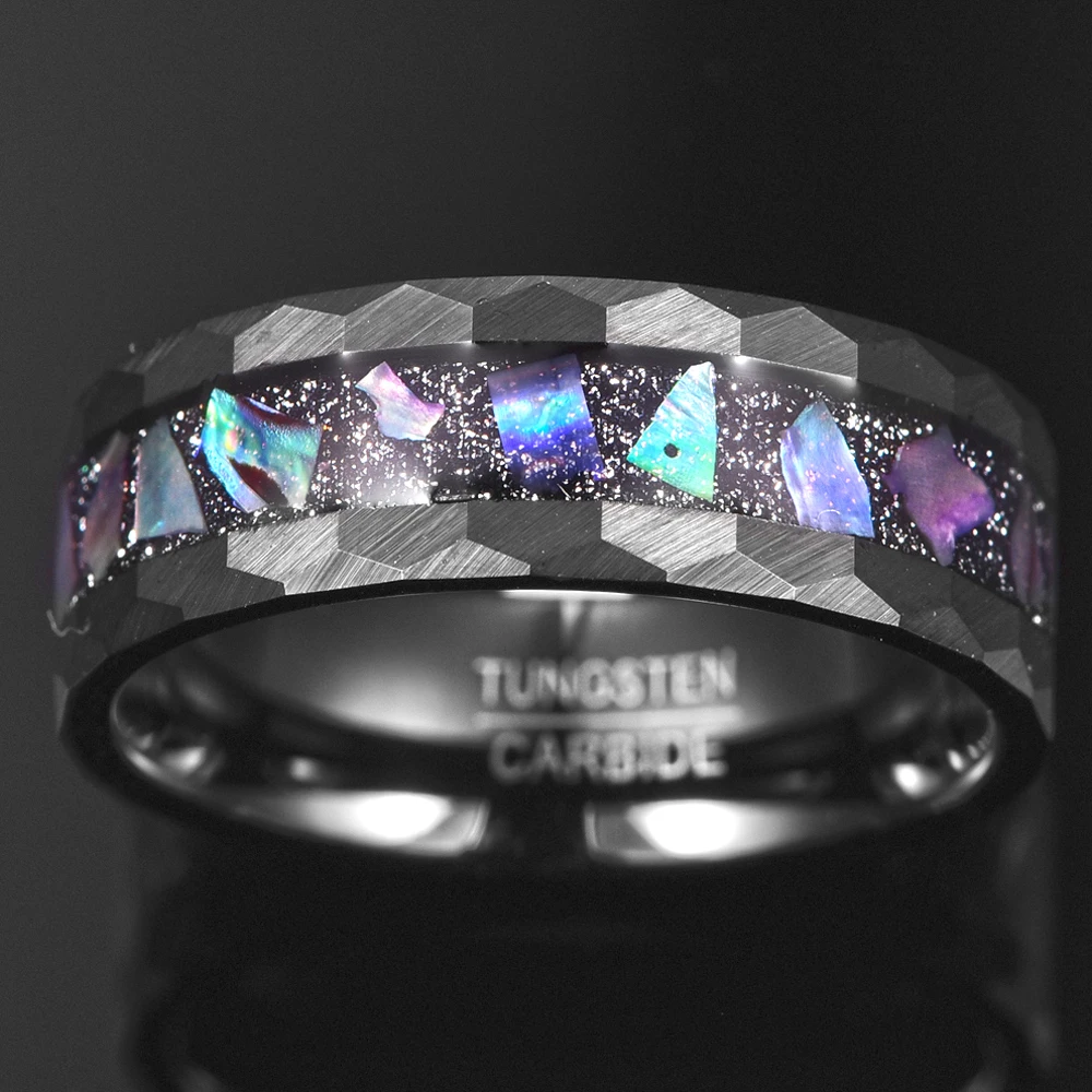 8mm Black Tungsten Ring with Abalone Shell