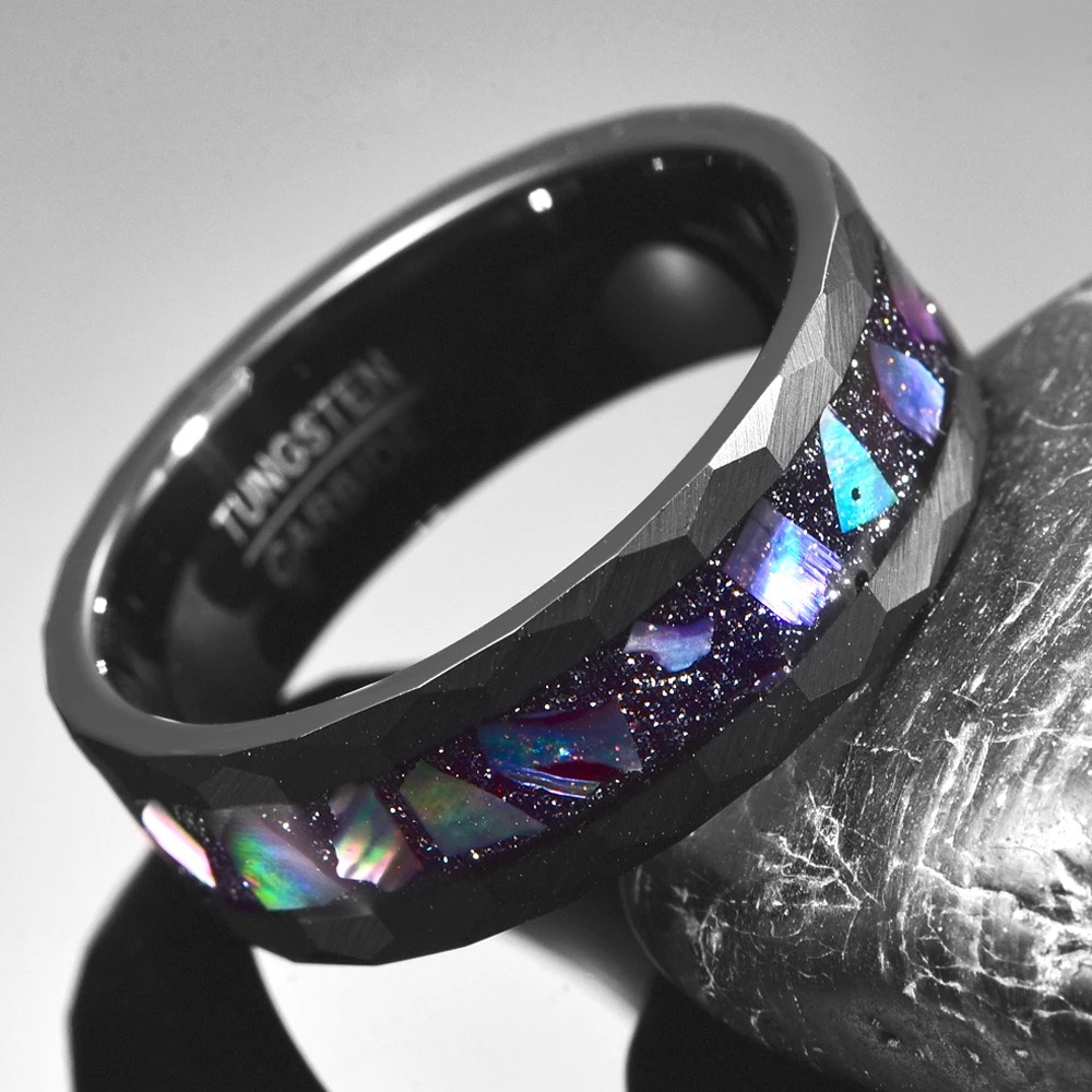 8mm Black Tungsten Ring with Abalone Shell