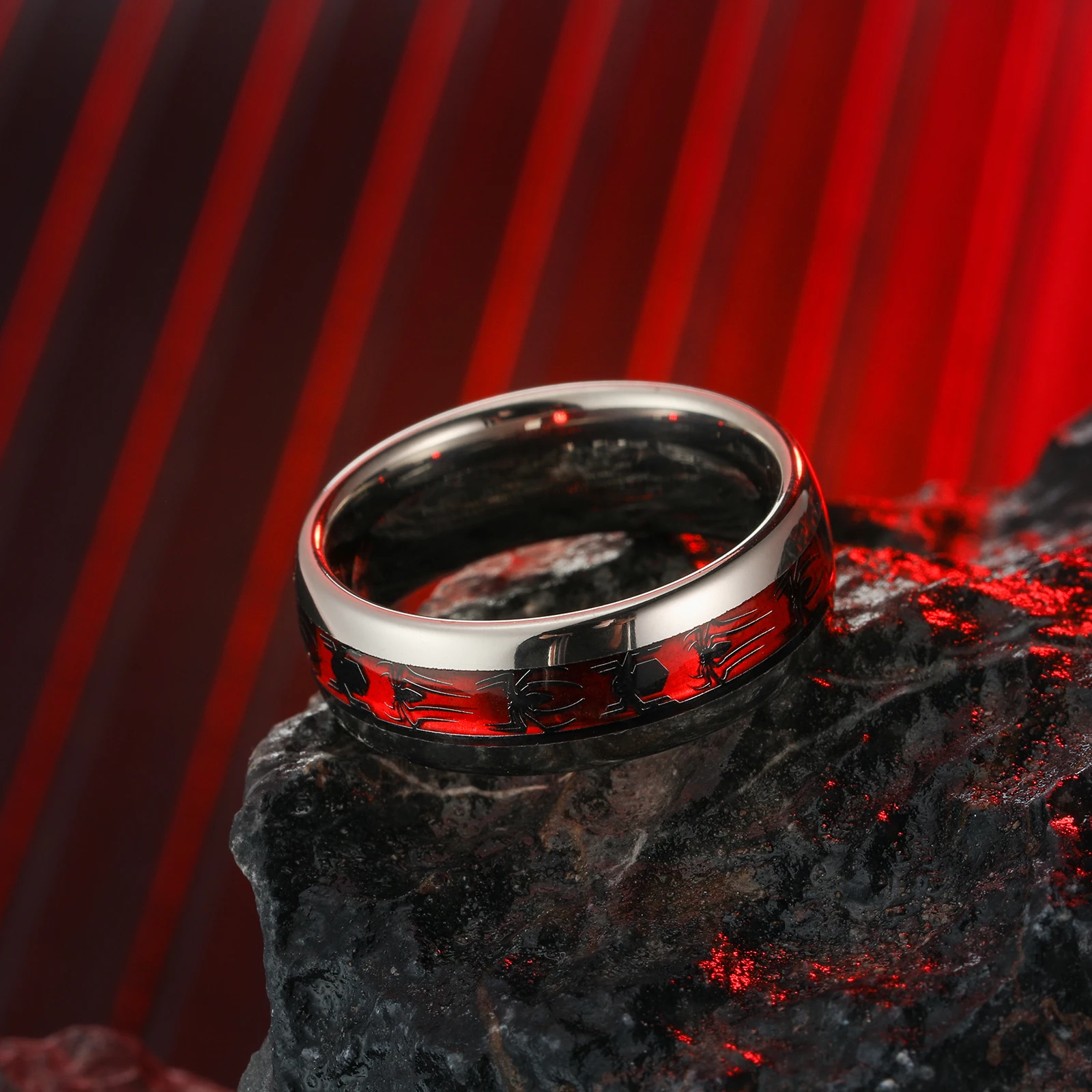 8mm Red Opal Spider Tungsten Ring