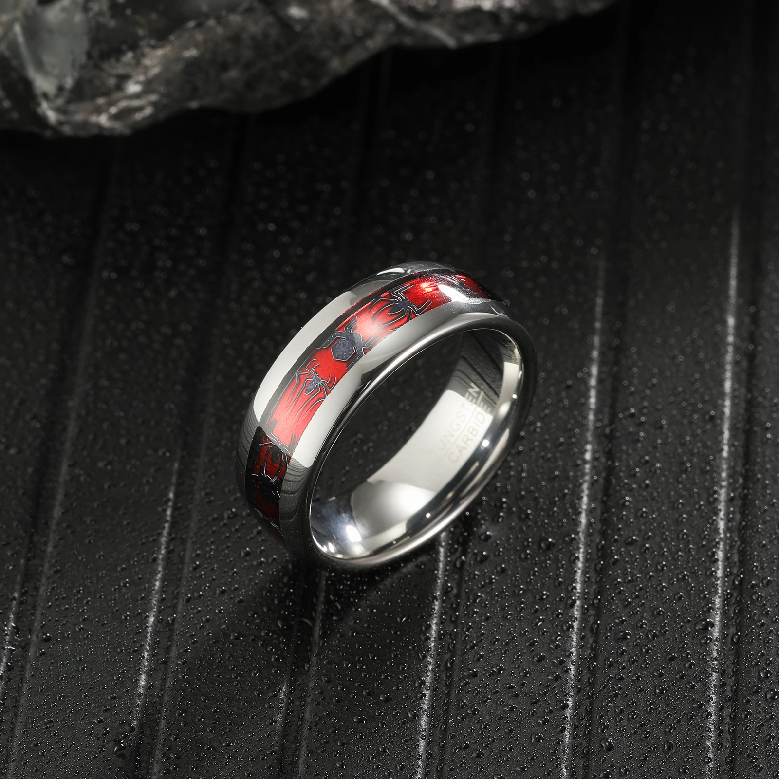 8mm Red Opal Spider Tungsten Ring