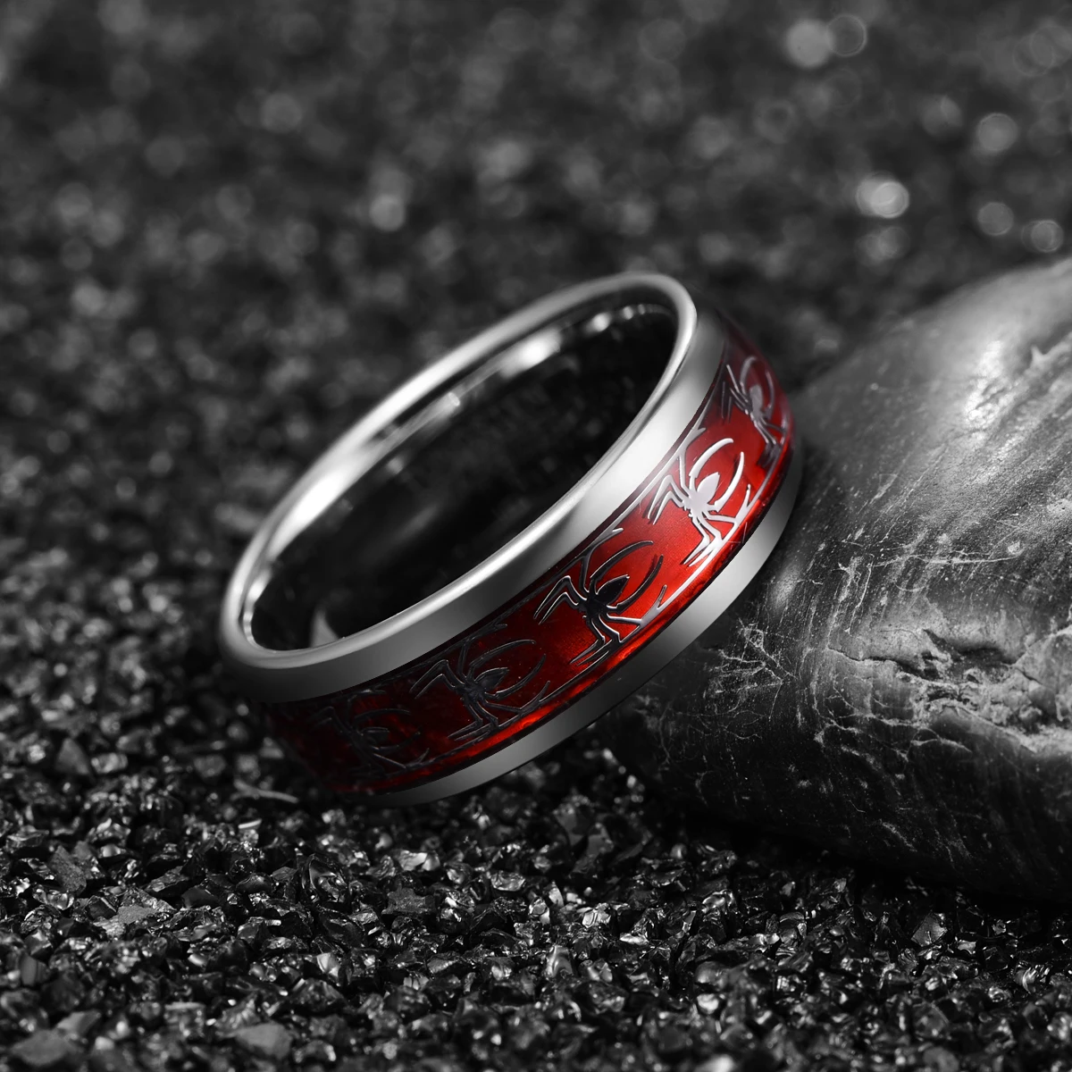 8mm Red Opal Spider Tungsten Ring