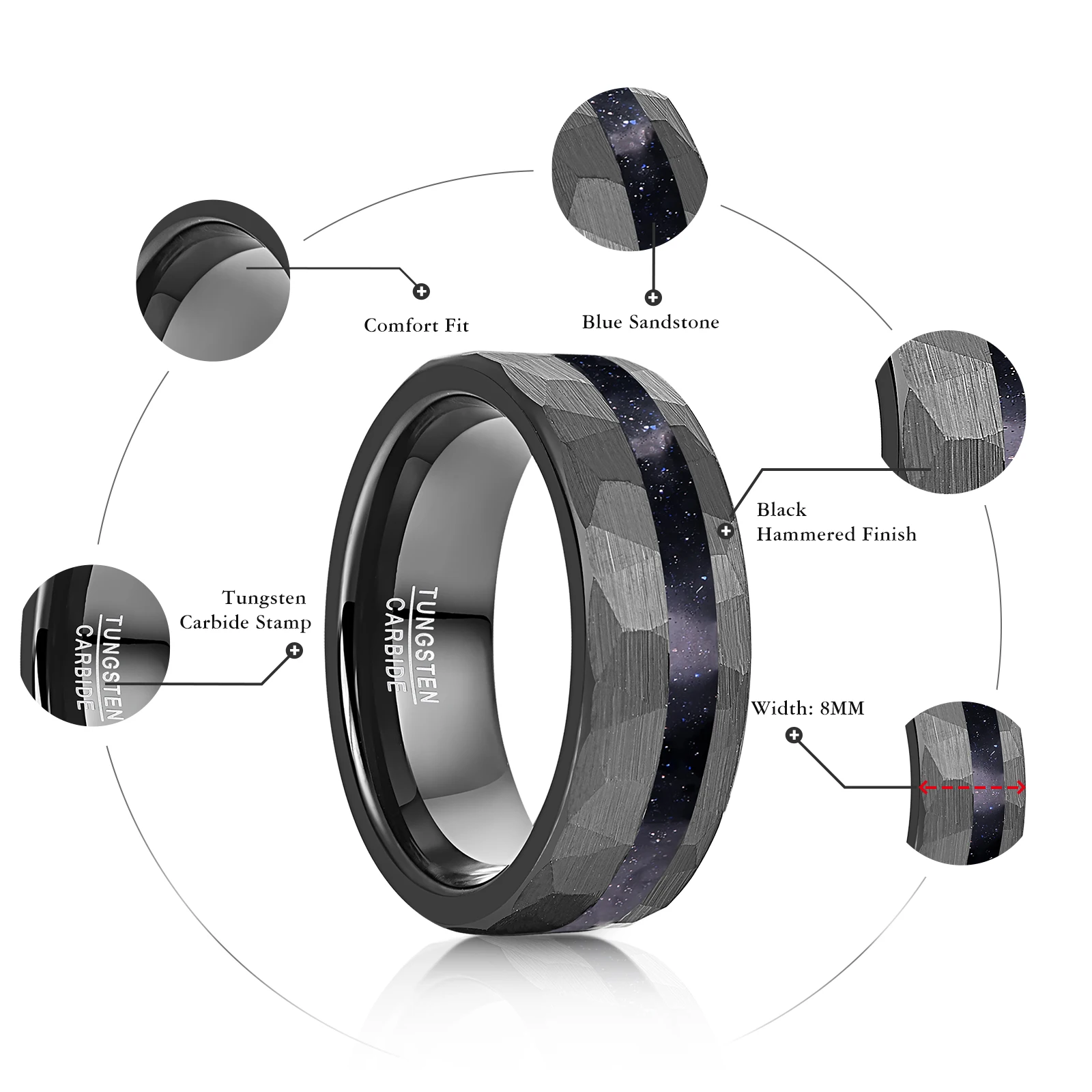 Blue Sandstone Black Tungsten Carbide Ring