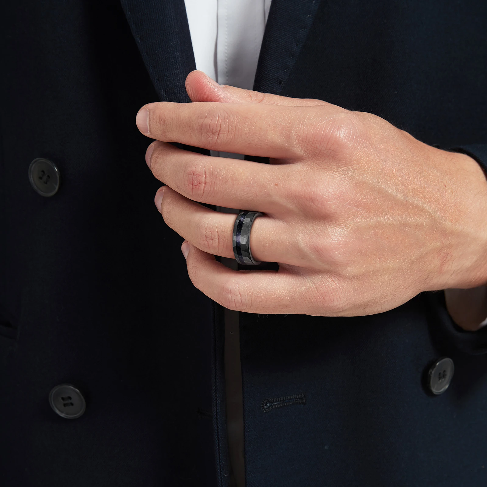 Blue Sandstone Black Tungsten Carbide Ring