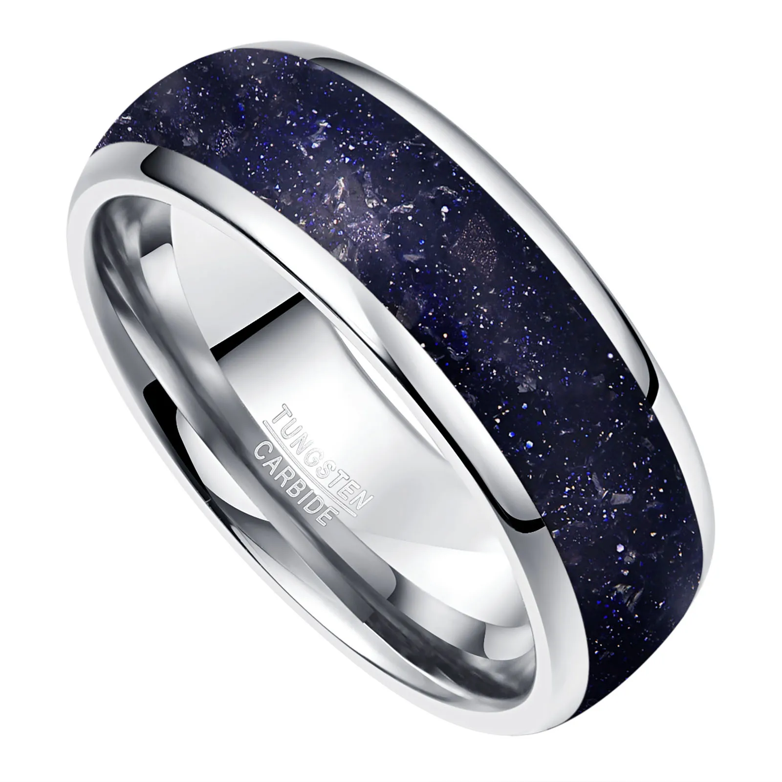8mm Tungsten Carbide Inlaid Blue Sand Ring