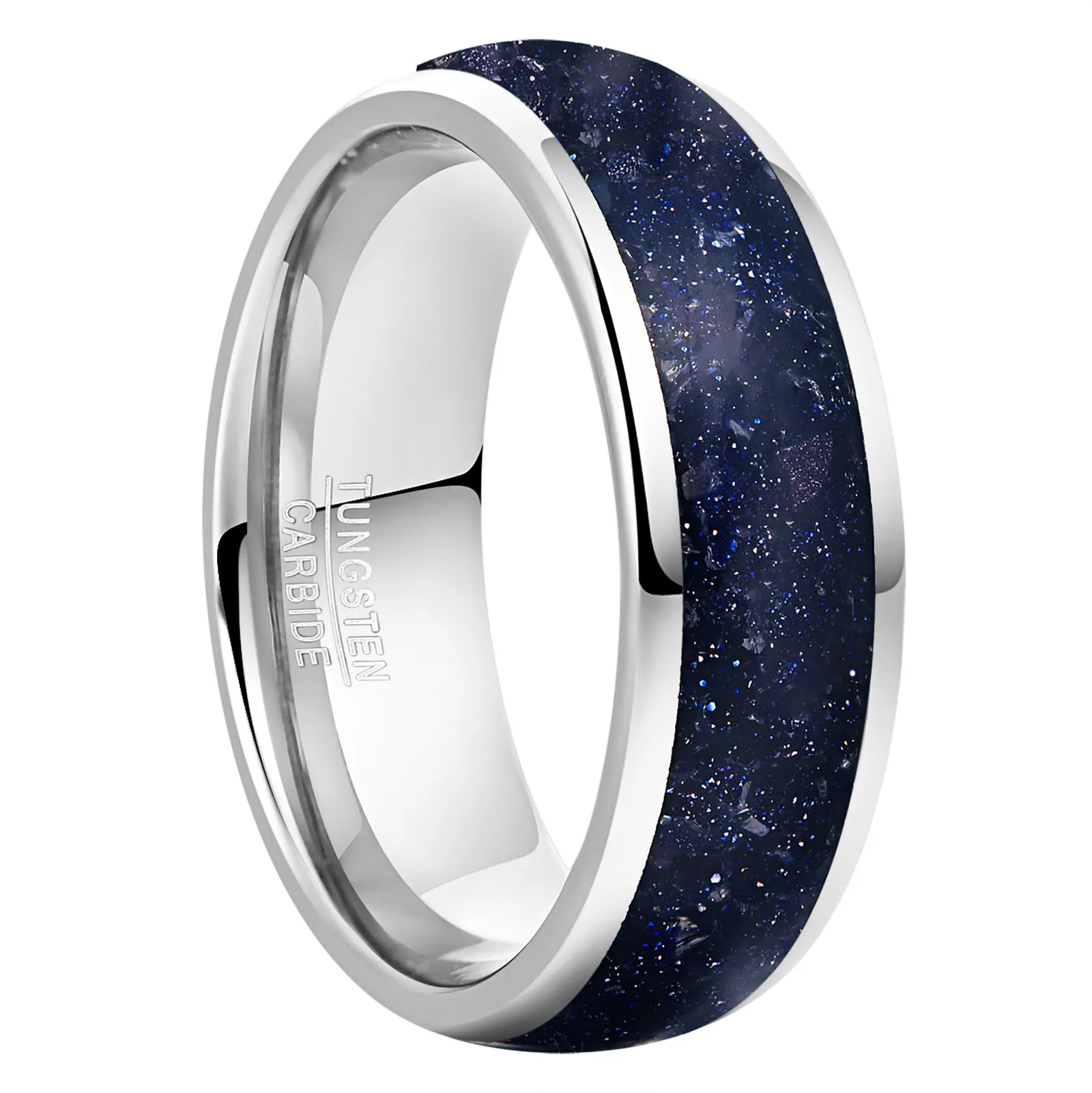 8mm Tungsten Carbide Inlaid Blue Sand Ring