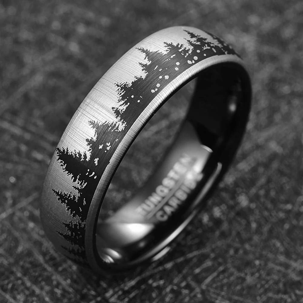 Forest Trees Pattern Tungsten Carbide Ring