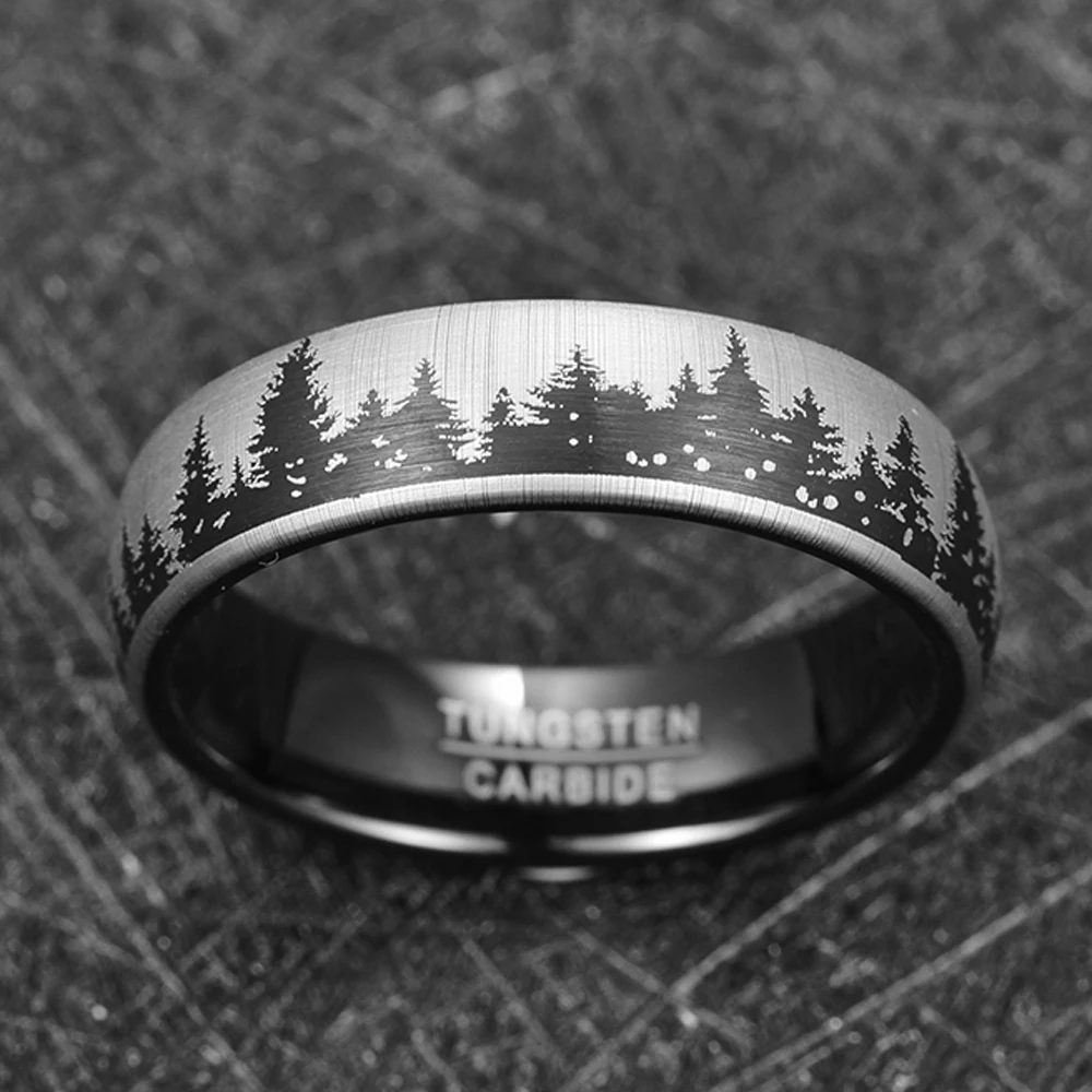 Forest Trees Pattern Tungsten Carbide Ring