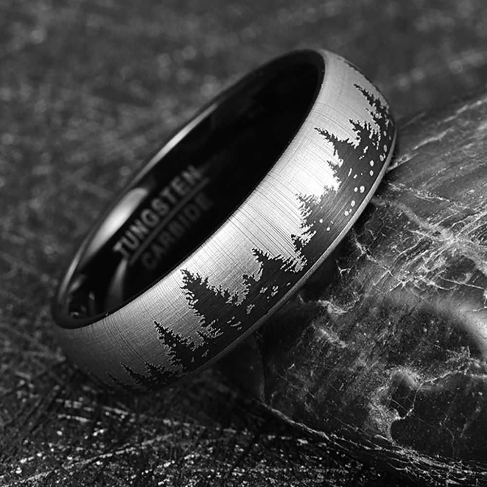 Forest Trees Pattern Tungsten Carbide Ring