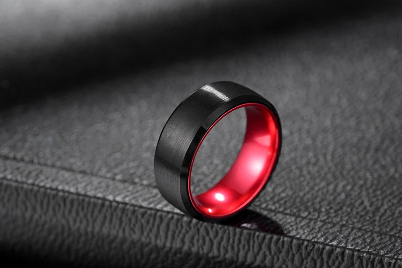 Red Tungsten Carbide Mens Wedding Band