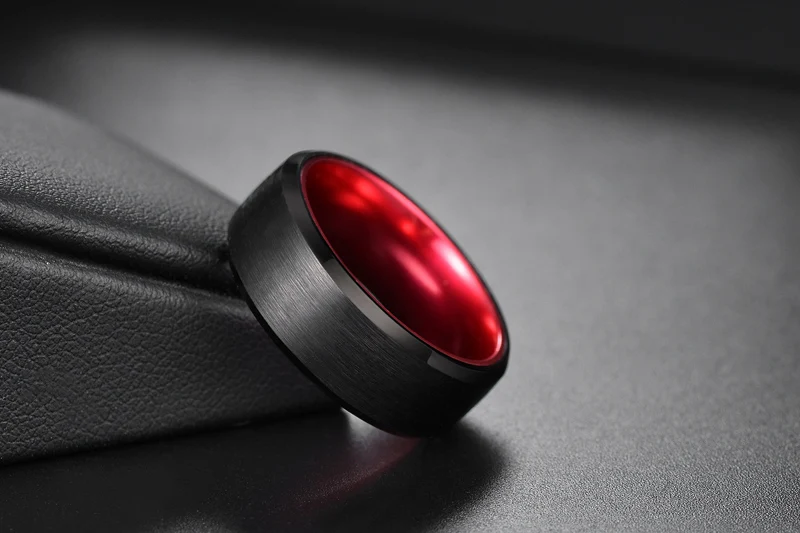 Red Tungsten Carbide Mens Wedding Band