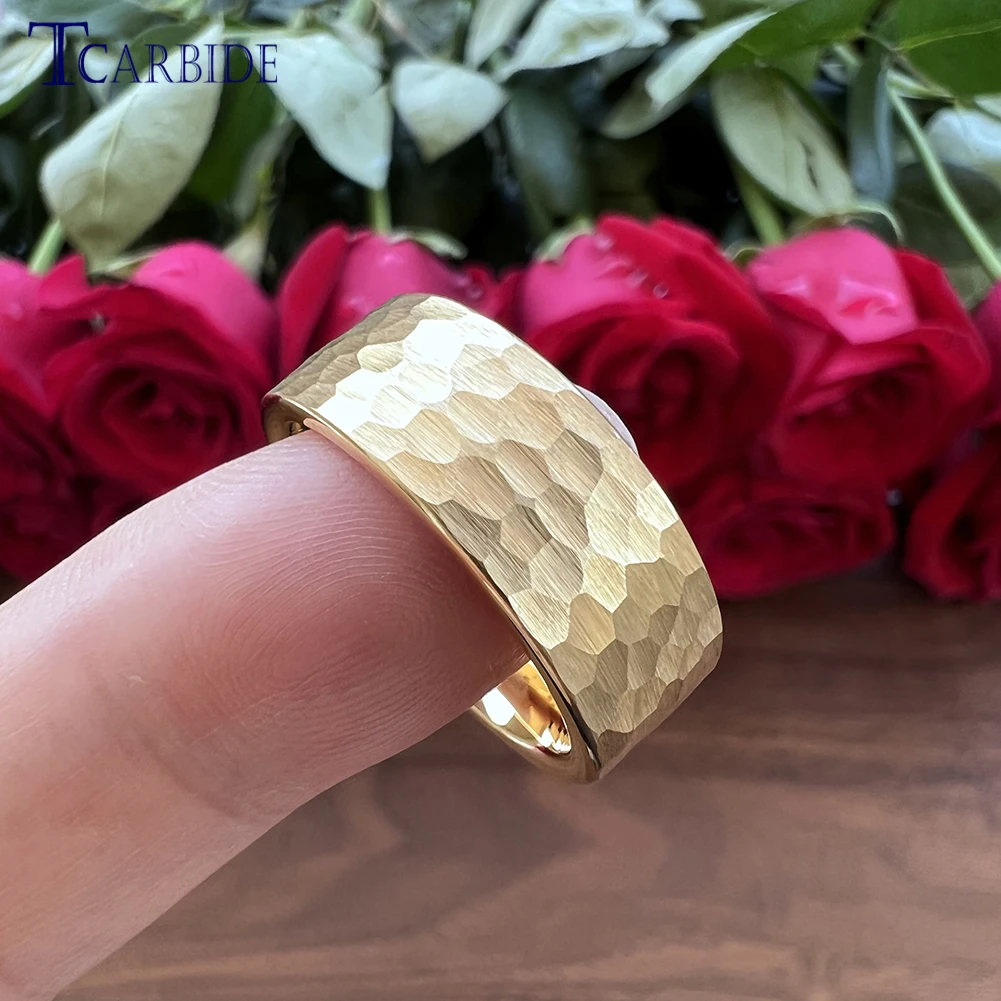 Multi-Faceted Hammered Tungsten Wedding Band